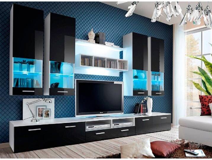 ASM-Moebel Wohnwand Wohnwand DORADE mit Hochglanz Fronten und LED Beleuchtung, schwarz, WSH von OTTO