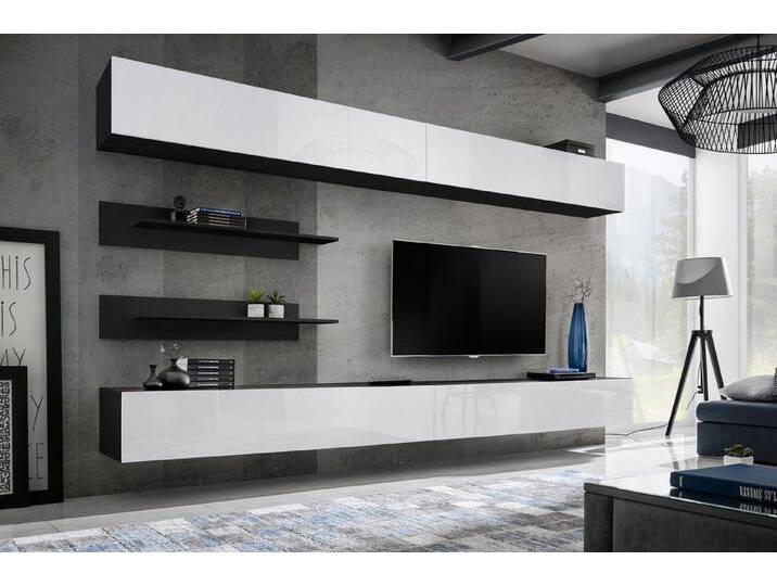 ASM-Moebel Wohnwand Wohnwand FLY I1 mit Hochglanz und Push - Click System, Hochglanzfronten und Push-Click System, schwarz, ZW von OTTO