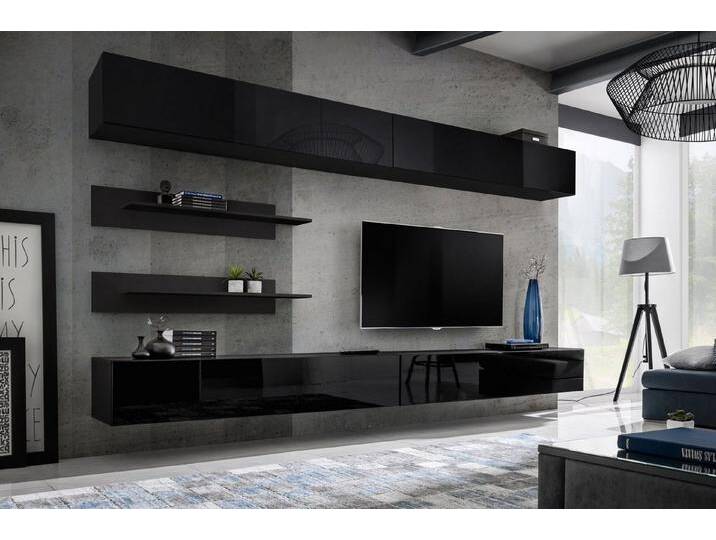 ASM-Moebel Wohnwand Wohnwand FLY I1 mit Hochglanz und Push - Click System, Hochglanzfronten und Push-Click System, schwarz, ZZ von OTTO