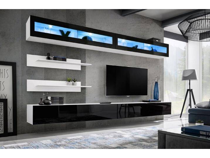 ASM-Moebel Wohnwand Wohnwand FLY I2 mit Hochglanz Push-Click System und Led, Led Beleuchtung, Push-Click System und Hochglanzfronten, weiß, WS von OTTO