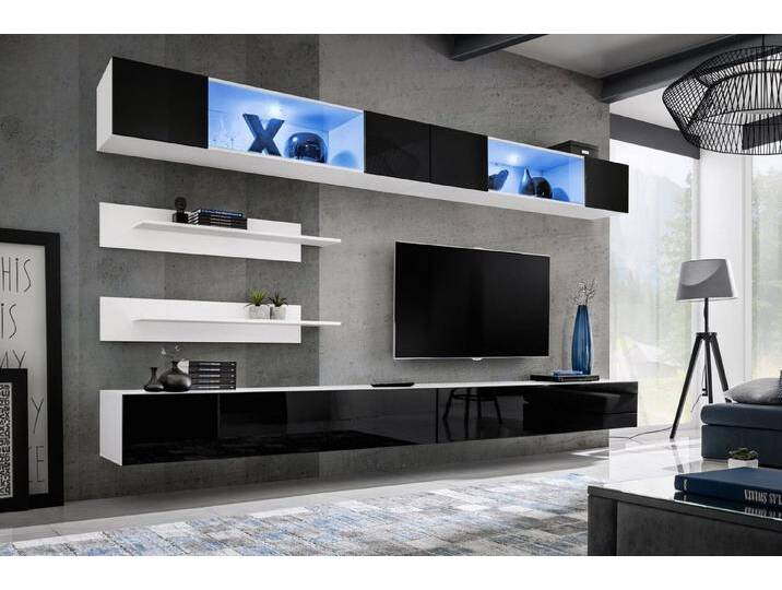 ASM-Moebel Wohnwand Wohnwand FLY I3 Hochglanz Push-Click System und Led Beleuchtung, Led Beleuchtung, Push-Click System und Hochglanzfronten, weiß, WS von OTTO