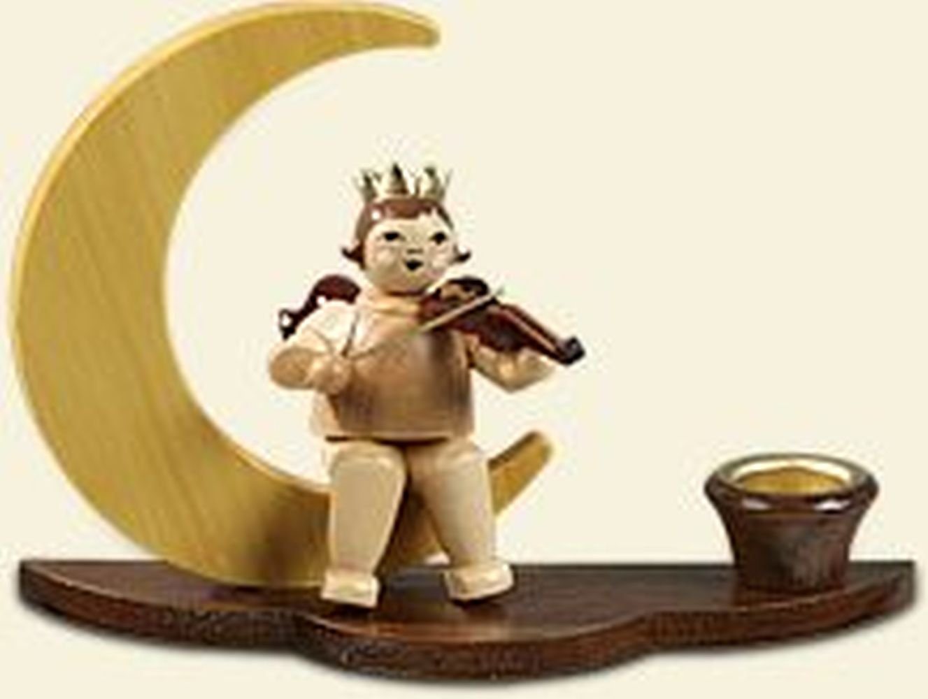 Adventskerze Kerzenhalter Engel am Mond mit Geige und Krone Höhe 6,5cm NEU von OTTO