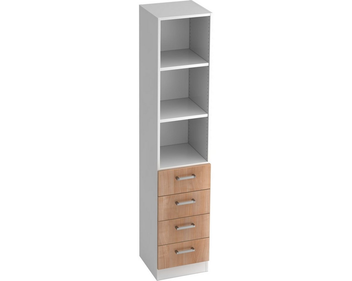 HAMMERBACHER Aktenregal Regal 5 OH 40,6x42x200,4cm 4 Schübe Sockelblende Griff CE Weiß/Nussba. von HAMMERBACHER