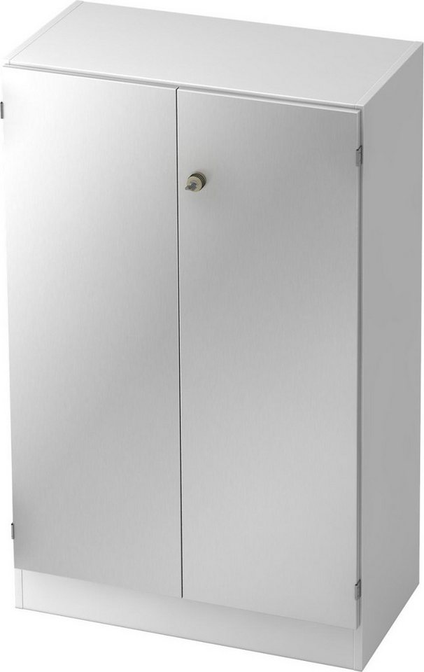 HAMMERBACHER Aktenschrank Schrank Solid 3OH BxTxH 80x42x127cm Griff SG Weiß/Silber von Hammerbacher