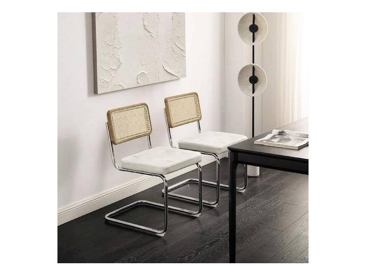 Art Leon Esszimmerstuhl CC038 (Zouron Esszimmerstühle Rattan Stuhl Schwingstühle 2er Set - Kunstleder Küchenstuhl Freischwinger Stühle, 2 St), Polsterstuhl Natur geflochtene Rattan Rückenlehne Chrom Metallbeine von OTTO