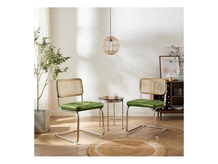 Art Leon Esszimmerstuhl CC038 (Zouron Esszimmerstühle Rattan Stuhl Schwingstühle 2er Set - Kunstleder Küchenstuhl Freischwinger Stühle, 2 St), Polsterstuhl Natur geflochtene Rattan Rückenlehne Chrom Metallbeine von OTTO