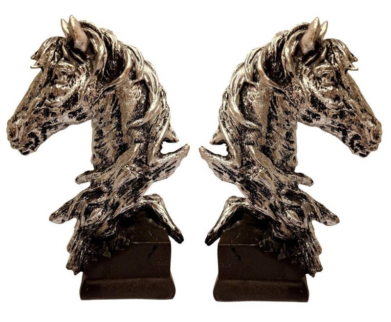 BAYLI Skulptur 2er Set - Pferdekopf Skulptur auf Sockel - Kunstharzstatue - Pferdesta von BAYLI