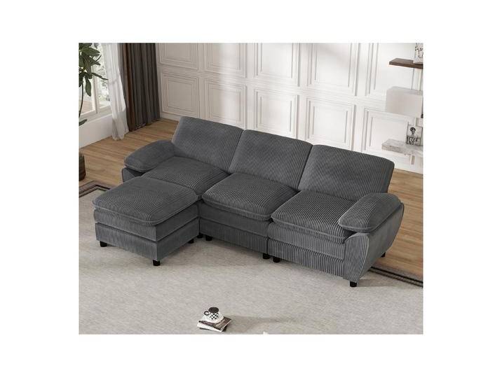 BBWL Ecksofa Modulares Cord-Sofa mit abnehmbarem Ottoman, 3-Sitzer Couch, mit Kissenrücken, Holzrahmen und weichen Polstern für modernes Wohnzimmer von OTTO