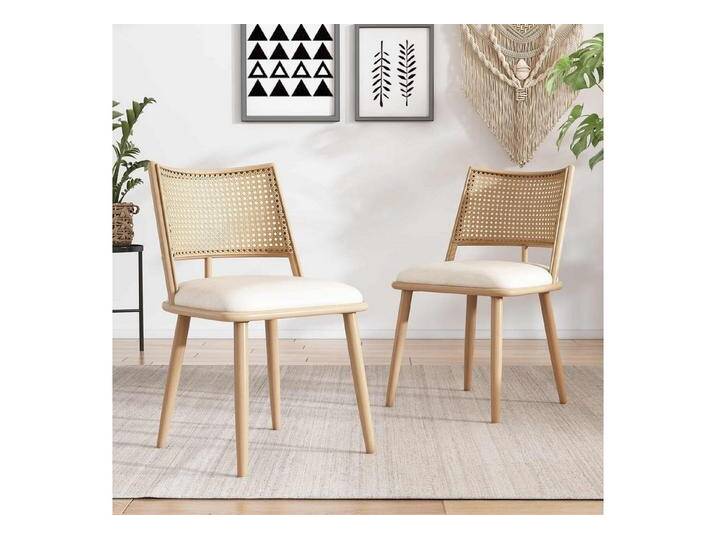 BBWL Esszimmerstuhl 2er-Set Rattanstühle in Beige mit Kunstleder -Sitz (eleganter Wohnzimmer- und Schlafzimmerstuhl, leicht & atmungsaktiv, stabil mit Metallrahmen von OTTO