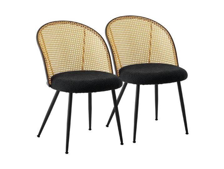 BEKRVIO Esszimmerstuhl 2er Set Polsterstühle mit Rattan-Rückenlehne, 4-Metallbeine (Set, 2 St), Verstellbare Fußstütze, Schwarz, schwarz, schwarz von OTTO