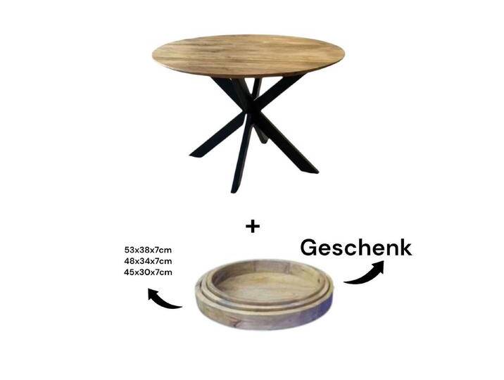 BENEDO MÖBEL Esstisch Berg, Rund, Schweizerkante, Mangoholz, 3-er Set Mango Echtholz Tablett Geschenkt!, Ø150 von OTTO