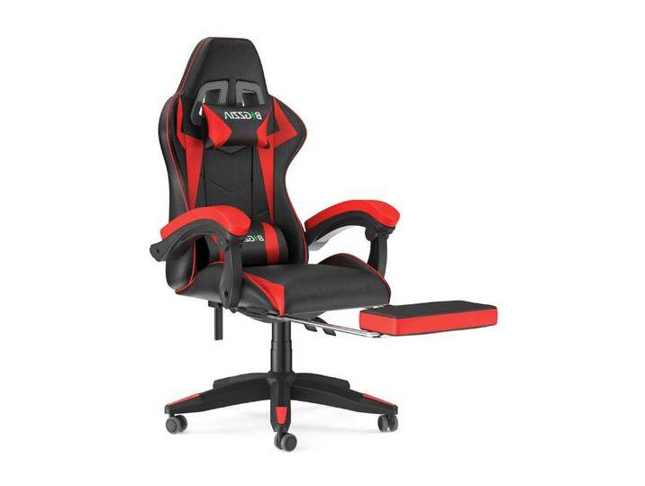 BIGZZIA Bürostuhl Gaming Stuhl mit Fußstütze - Gamer Stühle Ergonomisch mit Lendenkissen, Kopfstütze Gaming Chair Höhenverstellbar Computerstuhl, rot von OTTO