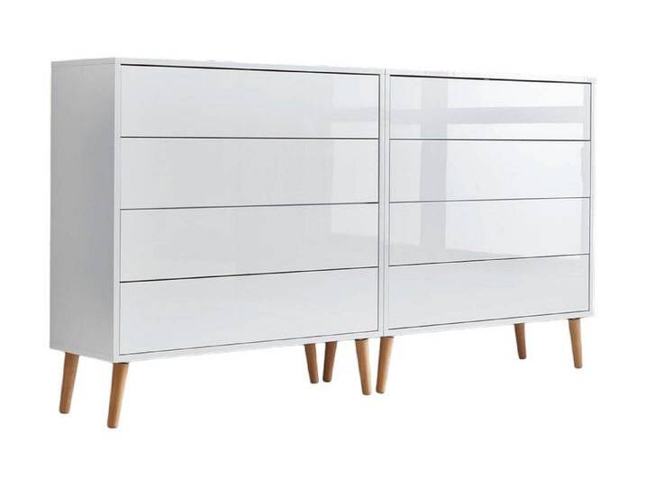 BMG Möbel Sideboard Mailand Set 1 (Kommode Schubladenkommode Anrichte, mit Massivholzfuß), Push-to-open-Funktion, Weiß Matt/ Hochglanz Weiß lackiert von OTTO