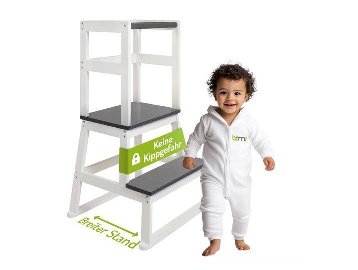 BOMI Stehhilfe Lernturm Swubi (1 St), Montessori Kinder Schemel Kinderhocker aus Holz, grau, grau-weiß von OTTO