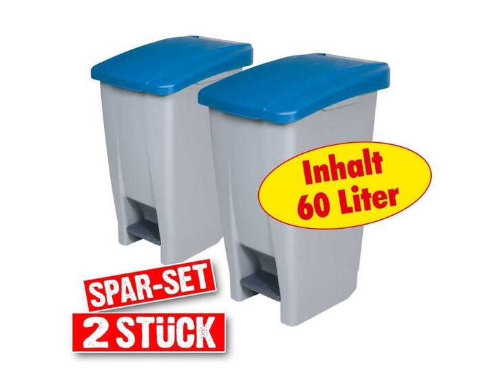 BRB-Lagertechnik Mülleimer 2 Tret-Abfallbehälter mit Rollen, BxTxH 380x490x700 mm, 60 Liter, Leichte Mülltrennung durch farbige Deckel, blau grau BRB-Lagertechnik Mülleimer 2 Tret-Abfallbehälter mit Rollen, BxTxH 380x490x700 mm, 60 Liter, Leichte Mülltrennung durch farbige Deckel, blau grau von OTTO