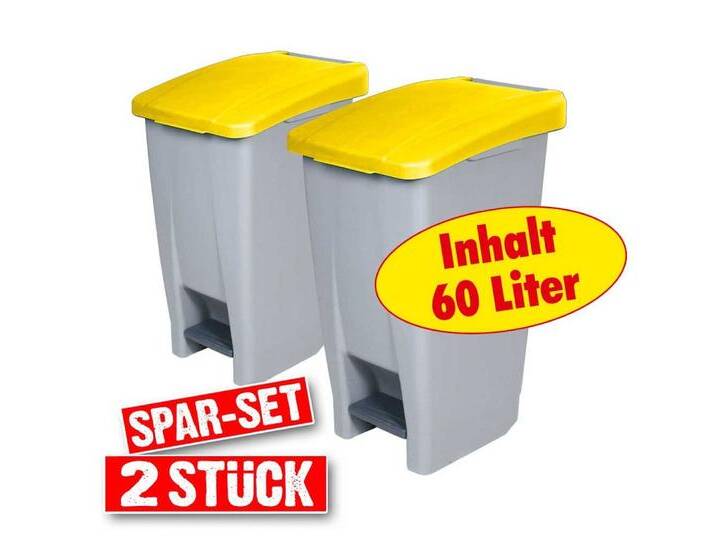 BRB-Lagertechnik Mülleimer 2 Tret-Abfallbehälter mit Rollen, BxTxH 380x490x700 mm, 60 Liter, Leichte Mülltrennung durch farbige Deckel, gelb grau BRB-Lagertechnik Mülleimer 2 Tret-Abfallbehälter mit Rollen, BxTxH 380x490x700 mm, 60 Liter, Leichte Mülltrennung durch farbige Deckel, gelb grau von OTTO