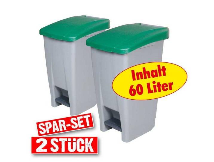 BRB-Lagertechnik Mülleimer 2 Tret-Abfallbehälter mit Rollen, BxTxH 380x490x700 mm, 60 Liter, Leichte Mülltrennung durch farbige Deckel, grau grün BRB-Lagertechnik Mülleimer 2 Tret-Abfallbehälter mit Rollen, BxTxH 380x490x700 mm, 60 Liter, Leichte Mülltrennung durch farbige Deckel, grau grün von OTTO