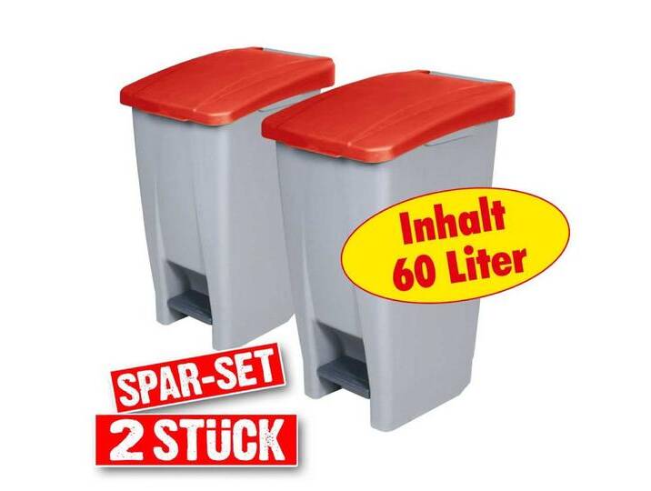 BRB-Lagertechnik Mülleimer 2 Tret-Abfallbehälter mit Rollen, BxTxH 380x490x700 mm, 60 Liter, Leichte Mülltrennung durch farbige Deckel, grau rot, rot BRB-Lagertechnik Mülleimer 2 Tret-Abfallbehälter mit Rollen, BxTxH 380x490x700 mm, 60 Liter, Leichte Mülltrennung durch farbige Deckel, grau rot, rot von OTTO