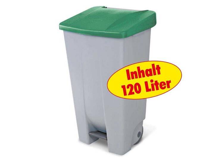 BRB-Lagertechnik Mülleimer Tret-Abfallbehälter mit Rollen, Inhalt 120 Liter, Leichte Mülltrennung durch farbige Deckel, grau grün, grün von OTTO