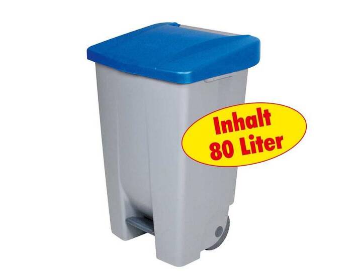 BRB-Lagertechnik Mülleimer Tret-Abfallbehälter mit Rollen, Inhalt 80 Liter, Leichte Mülltrennung durch farbige Deckel, blau grau, blau von OTTO