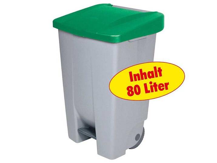 BRB-Lagertechnik Mülleimer Tret-Abfallbehälter mit Rollen, Inhalt 80 Liter, Leichte Mülltrennung durch farbige Deckel, grau grün, grün von OTTO