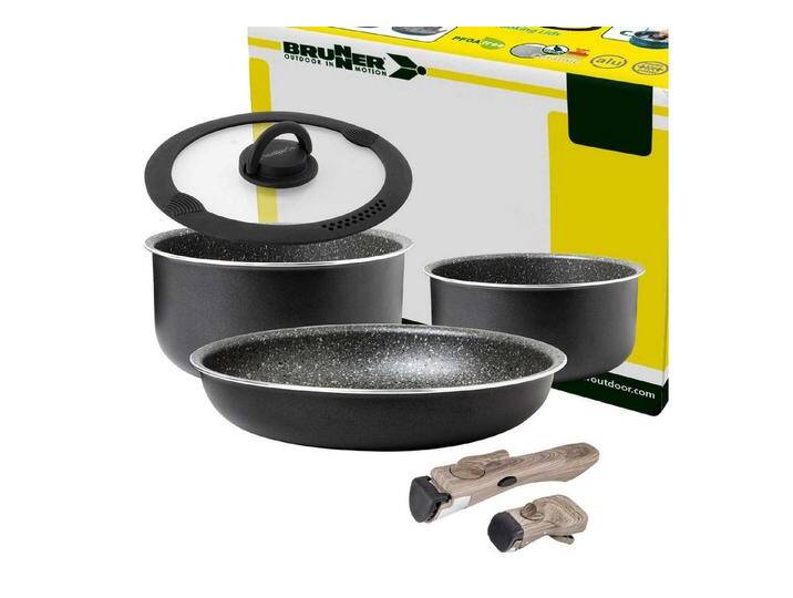 BRUNNER Topf-Set Camping Topfset PIRATE Vacublock Leicht, Stapelbar, Alu, (7-tlg), 7 tlg. von OTTO