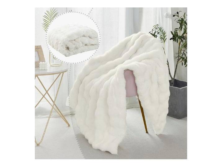 BTTO Wohndecke Sofadecke Welle Kuscheldecke Sofadecken Couchdecken, Künstlich Kaninchenfell Felldecke Babydecke Kinderdecke, weiß, 160 x 200 cm, Weiß von OTTO