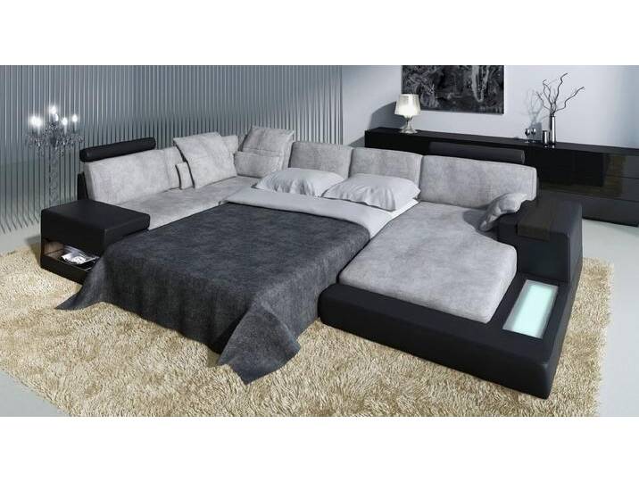 BULLHOFF Schlafsofa Schlafsofa XXL Wohnlandschaft Bettcouch Sofa U-Form Schlaffunktion, mit Relaxfunktion, grau schwarz von OTTO