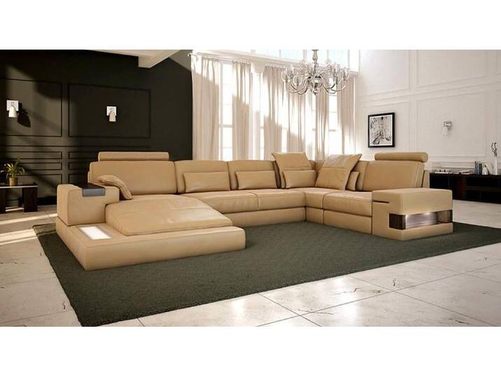 BULLHOFF Schlafsofa Wohnlandschaft Leder Schlafsofa U-Form »HAMBURG« von , made in Europe, beige braun, Sandbeige von OTTO