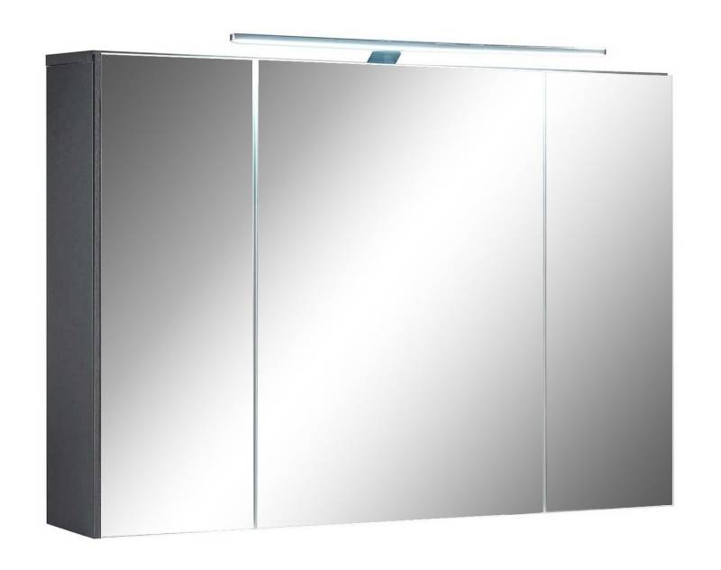 Badezimmerspiegelschrank Spiegelschrank MANHATTAN, grau, B 99 cm, 3 Spiegeltüren, LED-Aufsatzleuchte von OTTO
