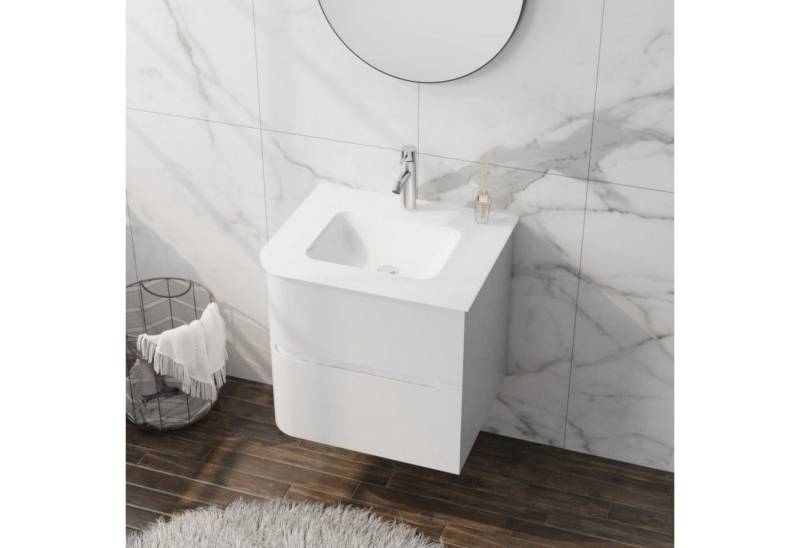 Badmöbel-Set 2in1, Waschtisch mit Unterschrank ATLANTA WHITE 600, weiß, (wandhängender Waschtischunterschrank, Einbauwaschtisch), 2-teilig Waschtischkombi wandhängend Softclose Badmöbel Badzimmer von OTTO