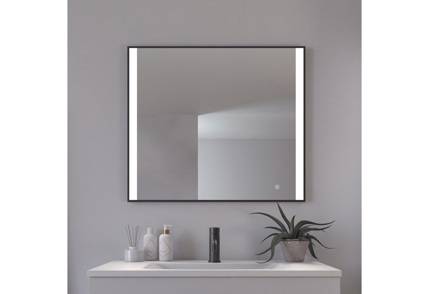 Loevschall Badspiegel Libra Quadratisch, Badzimmerspiegel mit LED Beleuchtung (1-St), Touchpanel für Lichtsteuerung, Dimmbar Spiegel, Dänisches Design von Loevschall