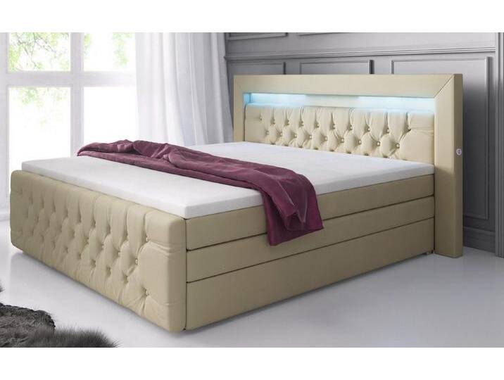 Baidani Boxspringbett Sonno, mit Stauraum, LED und USB - Anschluss, inkl. Topper und Matratze, beige, H3 (70-100kg), Beige von OTTO