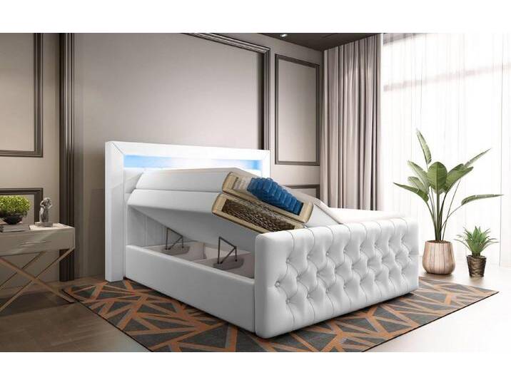 Baidani Boxspringbett Sonno, mit Stauraum, LED und USB - Anschluss, inkl. Topper und Matratze, weiß, H3 (70-100kg), Weiß von OTTO