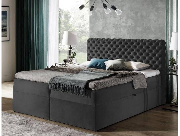 Beautysofa Boxspringbett Chester (Bett, Doppelbett 120 / 140 / 160 / 180 / 200 cm), Matratze mit Bonnell-Federn, inklusive 5 cm Topper, grau von OTTO