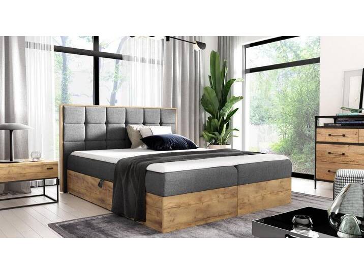 Beautysofa Boxspringbett WOOD1 (inklusive Federkernmatratze, 2x Bettkästen), mit Topper, Große: 120 / 140 / 160 / 180 / 200 cm, grau, 120x200 cm von OTTO