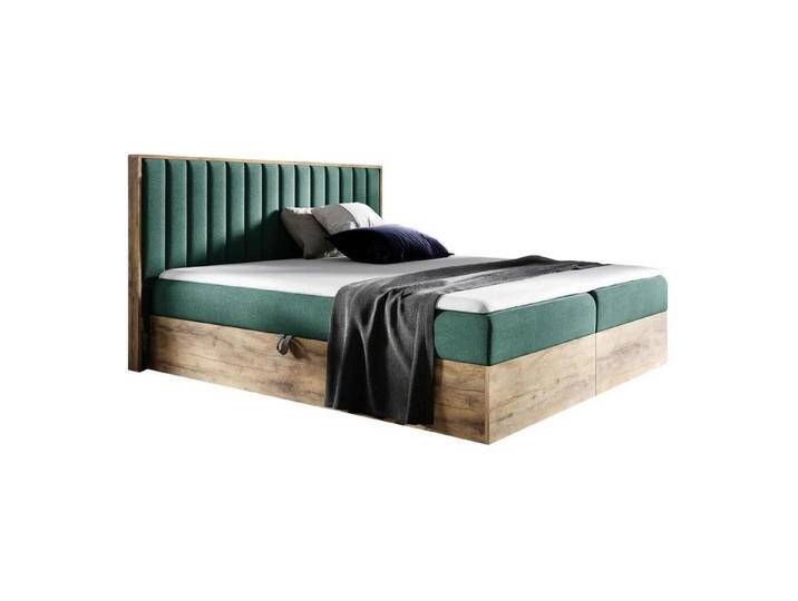 Beautysofa Boxspringbett WOOD4 (120 / 140 / 160 / 180 / 200, mit Bettkasten), Federkernmatratze, Topper, Grau / Grün / Rosa / Beige / Silber, grün von OTTO