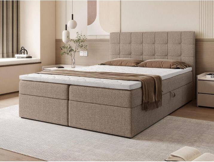 Beautysofa Boxspringbett mit Bettkasten Topiq II, Doppelbett mit Federkernmatratze, beige, Dunkelbeige(Inari23) von OTTO