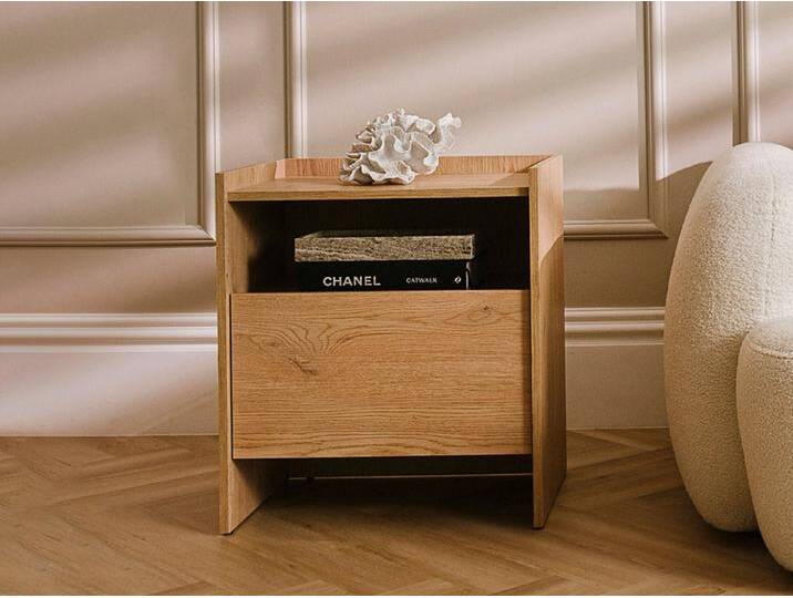 Beautysofa Nachttisch JUNI mit Schublade (Offene Ablagefläche, im Japandi-Stil), beige, Eiche Cremona von OTTO