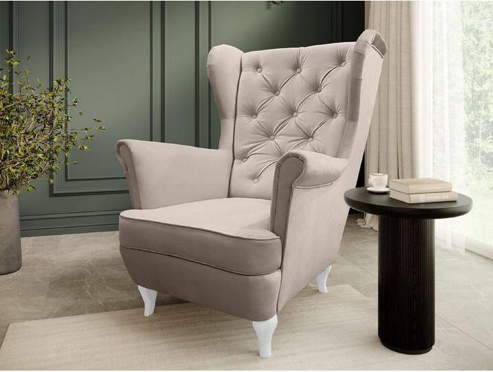 Beautysofa Ohrensessel Sessel FALCO Chesterfield Wohnzimmersessel Fernsehsessel, beige, weiß, Beige (Paros2) von OTTO