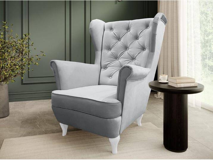 Beautysofa Ohrensessel Sessel FALCO Chesterfield Wohnzimmersessel Fernsehsessel, grau, weiß, Grau (Paros5) von OTTO