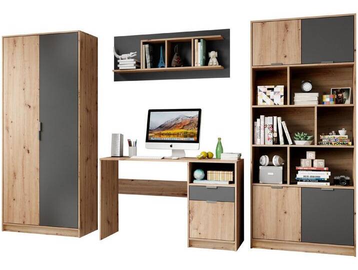 Begabino Jugendzimmer-Set Karla Kleiderschrank, Schreibtisch, Hängeregal, Standregal, (Set, 4-tlg), wahlw. mit Bett, anstelle des Tisches bestellbar von OTTO