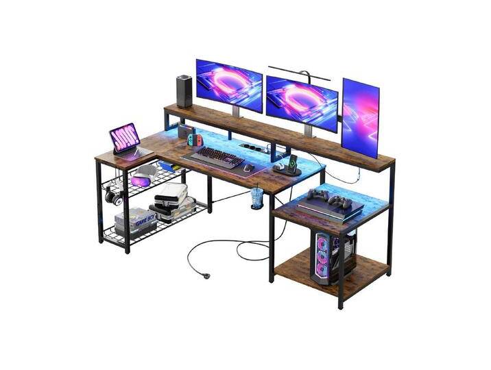 Bestier Gamingtisch 181 x 80 cm Computertisch, L-förmiger Schreibtisch (Gaming Tisch mit 3 AC-Steckdosen und 2 USB-Ladeanschlüssen, Tablett mit Ständer), Extra großer Computertisch mit großzügiger Monitorablage von OTTO