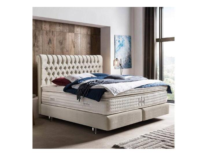 BettCo Boxspringbett Chester (in Creme Samt, 140 x 200 cm), Chesterfield-Design, Acryl-Füße, beige, Ohne Topper, Creme von OTTO