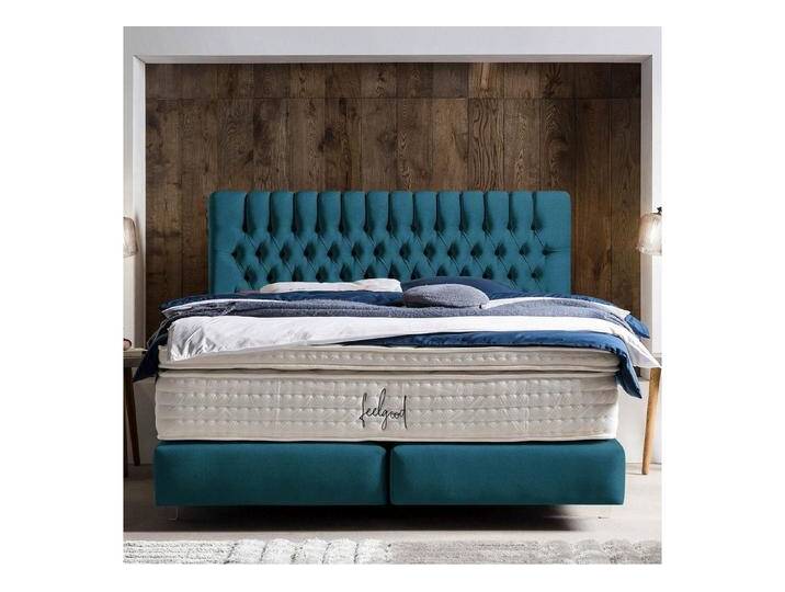BettCo Boxspringbett Chester (in Petrol Samt, 140 x 200 cm), Chesterfield-Design, Acryl-Füße, grün, Mit Naturlatex Topper 7 cm, Petrol von OTTO