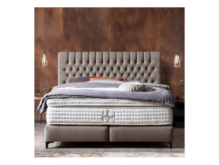 BettCo Boxspringbett Chester (in Taupe Velours, 180 x 200 cm), Schwarze Metallfüße, braun, Mit Naturlatex Topper 7 cm, Taupe von OTTO