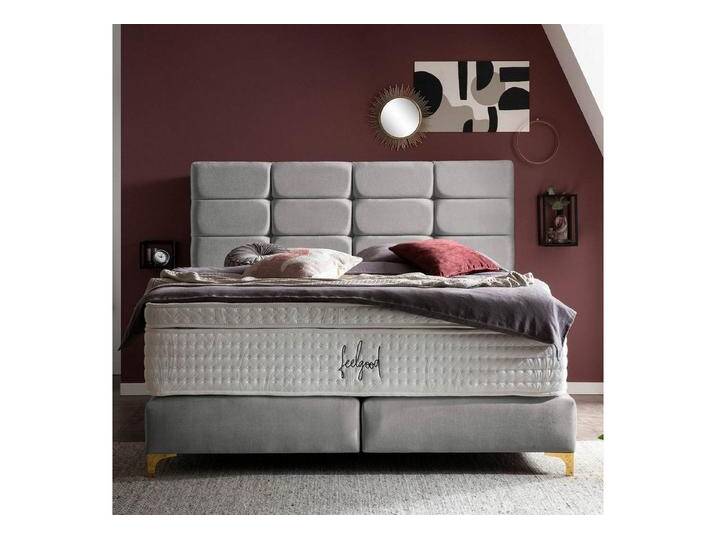 BettCo Boxspringbett Kansas (160 x 200 cm, in Silber Samt), Kachel-Design, Füße Gold-Optik, silberfarben, Ohne Topper, Silber von OTTO