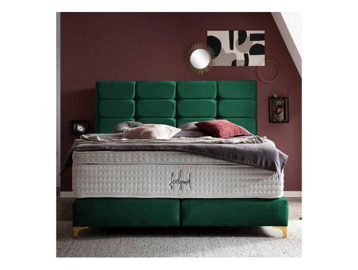BettCo Boxspringbett Kansas (180 x 200 cm, in Smaragd Samt), Kachel-Design, Füße Gold-Optik, grün, Ohne Topper, Smaragd von OTTO