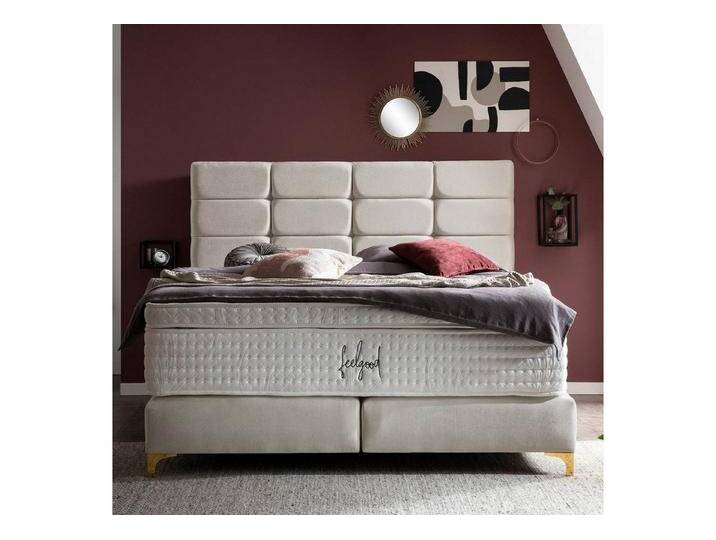 BettCo Boxspringbett Kansas (200 x 200 cm, in Creme Samt), Kachel-Design, Füße Gold-Optik, beige, Mit Visco/Kaltschaumtopper 8 cm, Creme von OTTO