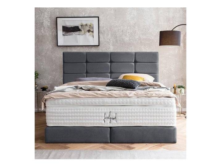 BettCo Boxspringbett Kansas (in Anthrazit Webstoff, 160 x 200 cm), Kachel-Design, Gleiterfüße, grau, Ohne Topper, Anthrazit von OTTO